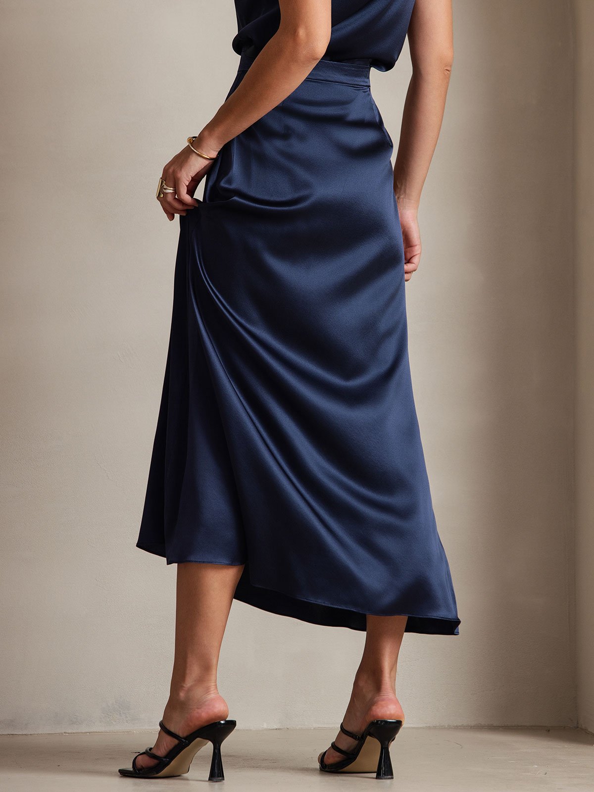 [Bleu Foncé] SilkSilky-FR 19Momme Soie Skirt 002
