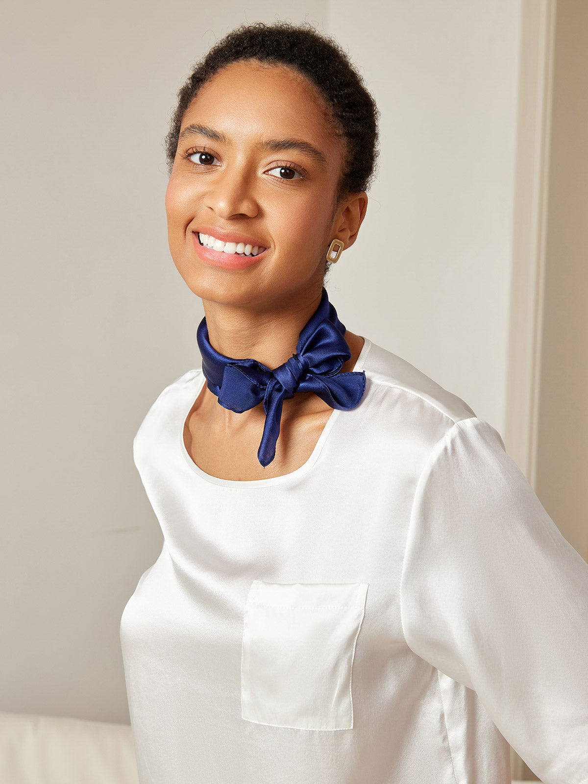[Bleu Foncé] SilkSilky-FR Pure Soie Scarf 003