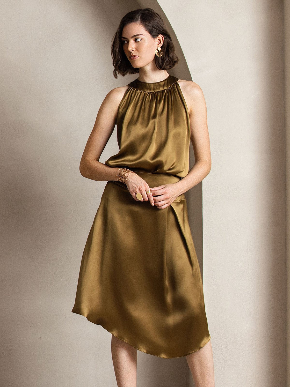 [Brun] SilkSilky-FR 19Momme Soie Sans manches Womens T-Shirt 007