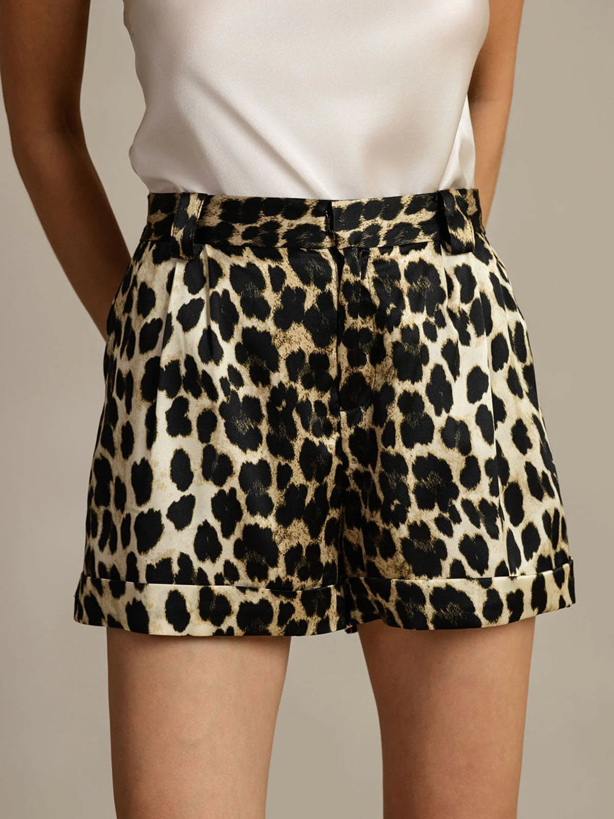[Leopard] SilkSilky-FR 19Momme Soie Womens Shorts 004