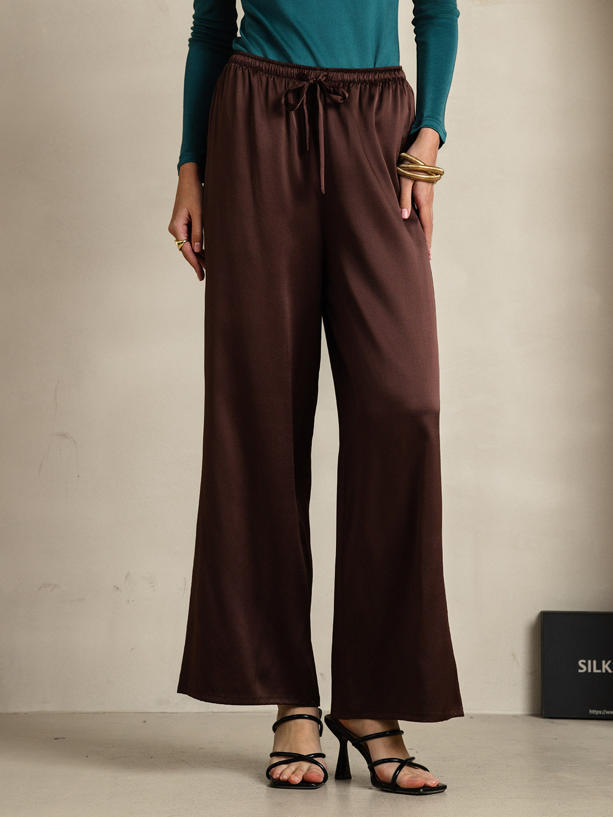 [Café] SilkSilky-FR Pure Soie Womens Pants 003