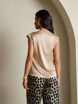 [Champagne] SilkSilky-FR Cap Sleeve Cowl Neck Femme T-Shirt 002