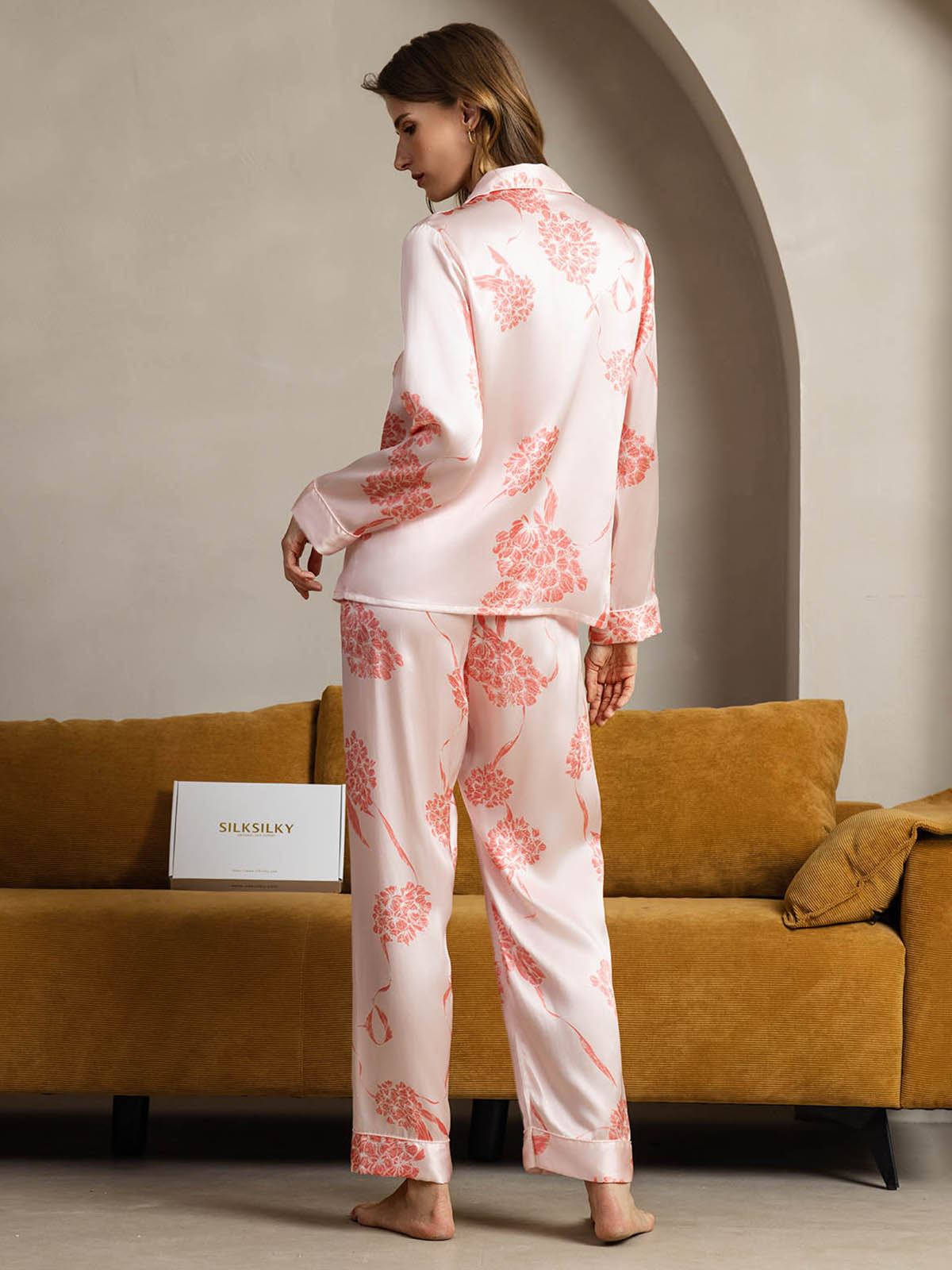 [Fleurs Corail] SilkSilky-FR Pure Soie Womens Pajamas 002