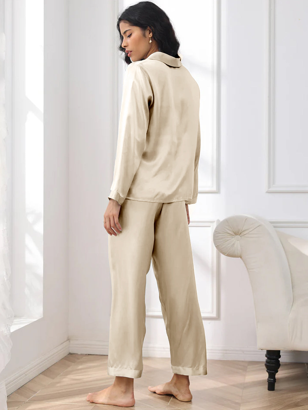 [Champagne] SilkSilky-FR Pure Soie Womens Pajamas 002,