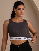 [Gris] SilkSilky-FR Sleeveless Crew Neck Top À Fines Brides 003