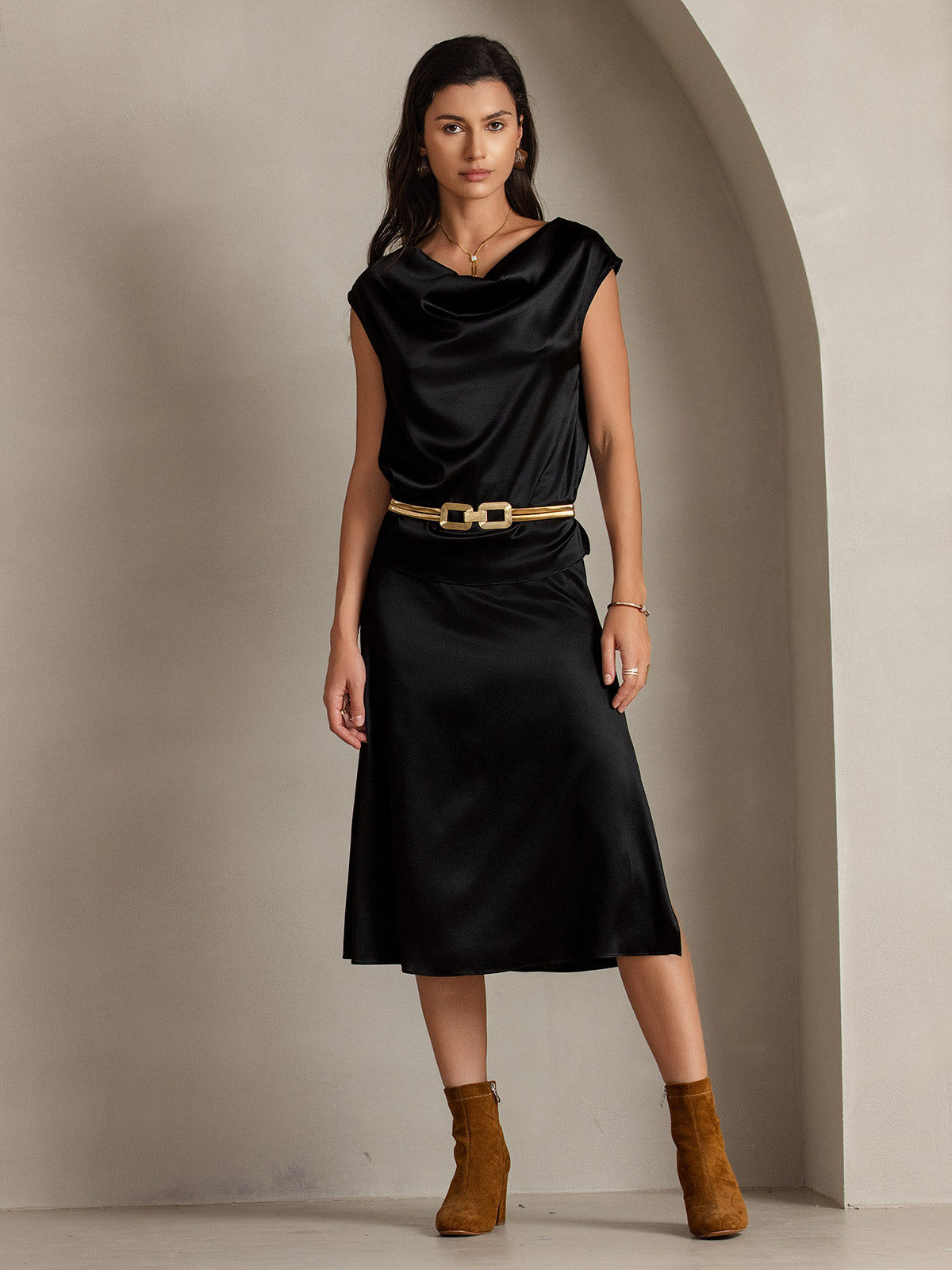 [Noir] SilkSilky-FR 19Momme Soie Skirt 007