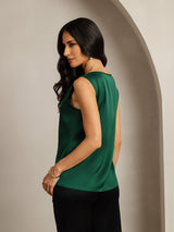 [Vert Foncé] SilkSilky-FR Sleeveless Round Neck Top À Fines Brides 002