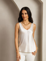 [Gris Clair] SilkSilky-FR Sleeveless V Neck Top À Fines Brides 001