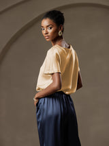[Champagne] SilkSilky-FR Short Sleeve Boat Neck Femme T-Shirt 011