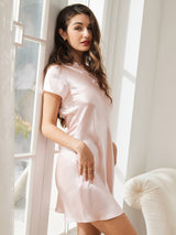 [Rose Clair] SilkSilky-FR Short Sleeve V Neck Chemises de nuit 004