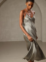 [Vert Grisâtre] SilkSilky-FR Sleeveless V Neck Chemises de nuit 003