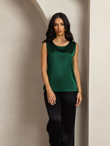 [Vert Foncé] SilkSilky-FR Sleeveless Round Neck Top À Fines Brides 003