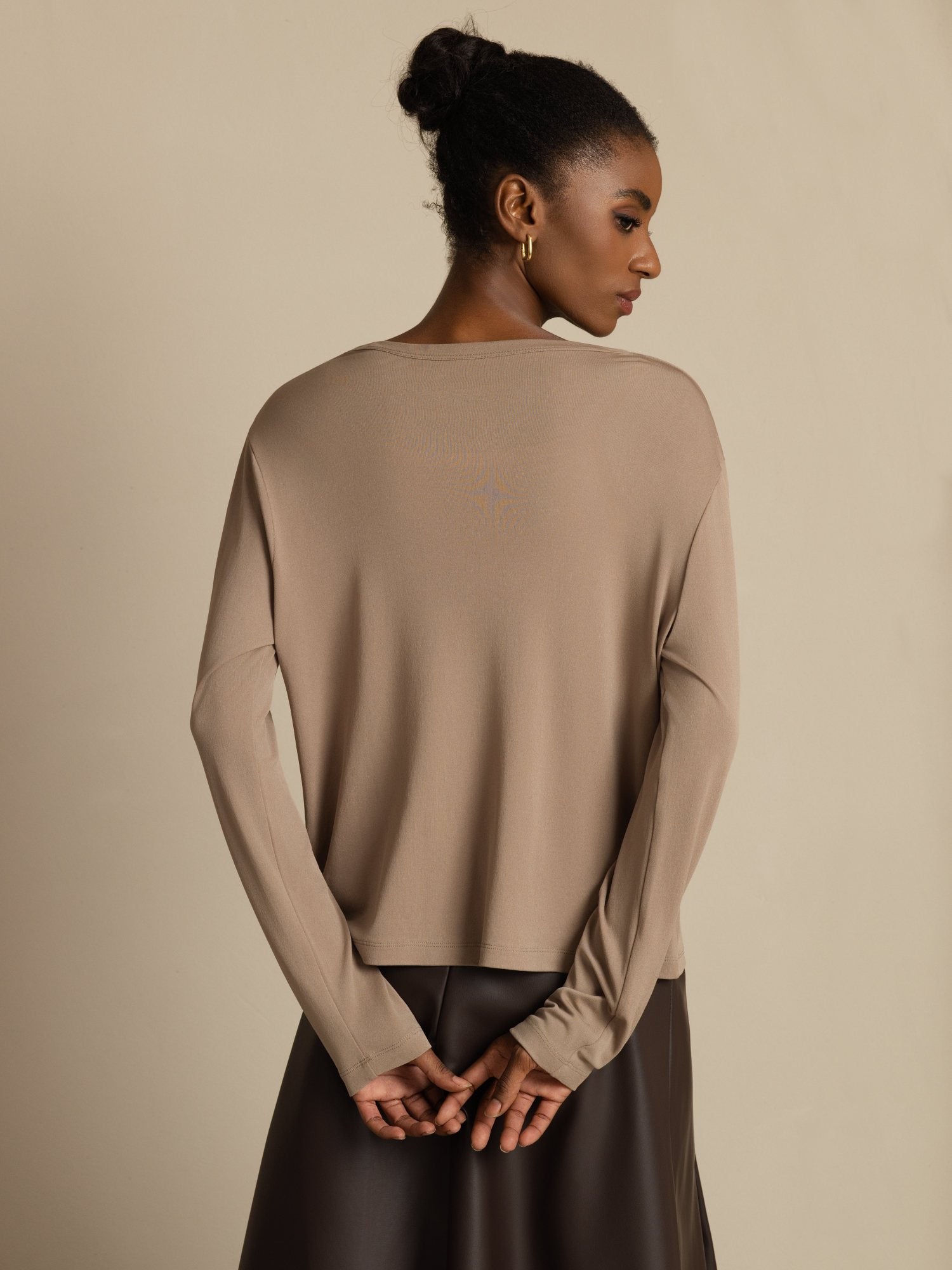 [Tan] SilkSilky-FR 19Momme Soie Manches longues Col V Cardigan Femme 002