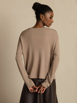 [Tan] SilkSilky-FR Long Sleeve Cardigan Femme 002