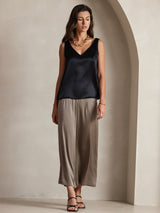 [Noir] SilkSilky-FR Sleeveless V Neck Top À Fines Brides 009