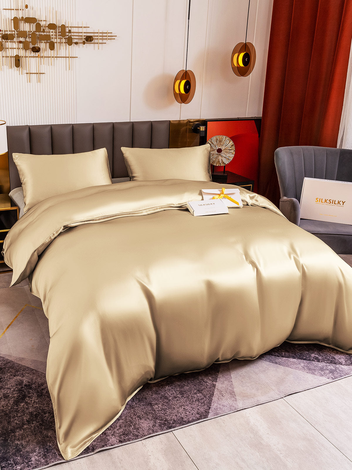 SilkSilky FR 19Momme Pure Soie Bedding Set Beige 004