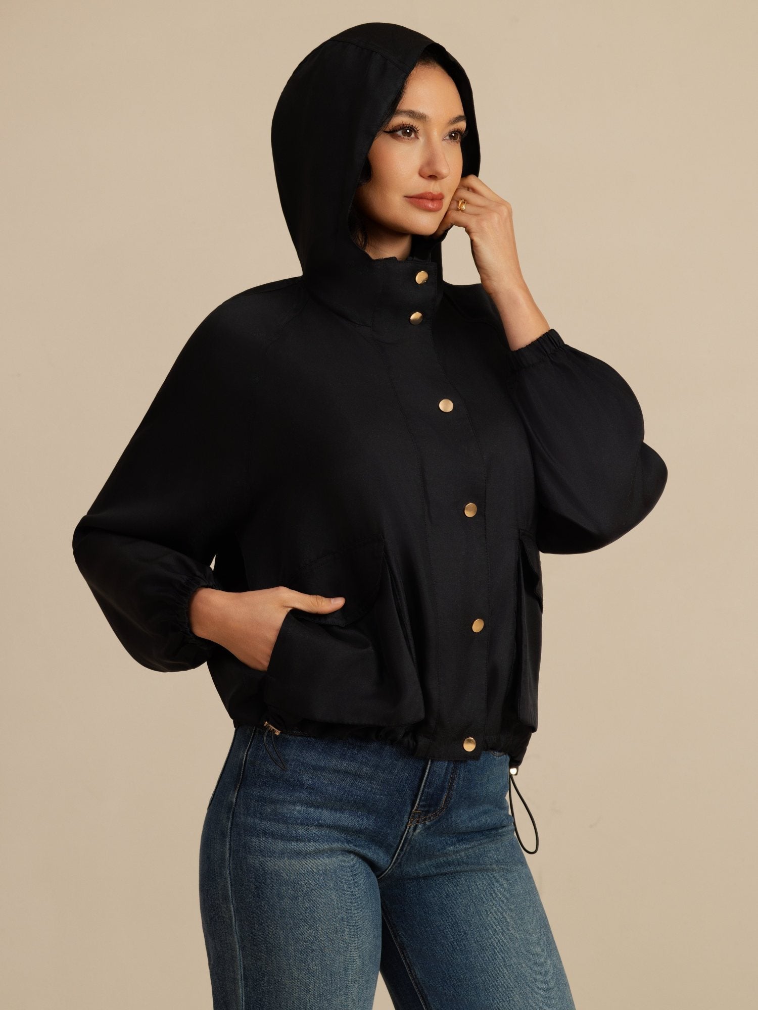 [Noir] SilkSilky-FR Manches longues Col Haut Femme Manteaux 001