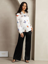 [Papillon Blanc] SilkSilky-FR Long Sleeve Lapel Collar Femme Chemise 007