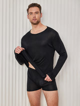 [Noir] SilkSilky-FR Long Sleeve Round Neck Homme T-Shirt 001