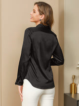 [Noir] SilkSilky-FR Long Sleeve Lapel Collar Femme Chemise 002