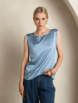[Bleu Grisâtre] SilkSilky-FR Sleeveless Round Neck Top À Fines Brides 001