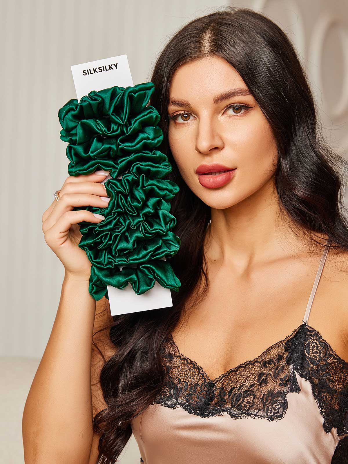 [Vert Foncé] SilkSilky-FR 19Momme Pure Soie Scrunchie 001