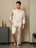 SilkSilky FR Pure Soie Manches longues Revers Homme Pyjamas Tan 007