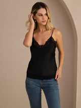 [Noir] SilkSilky-FR Spaghetti Strap V Neck Top À Fines Brides 003
