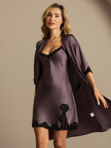 [Gris Pourpre] SilkSilky-FR Manches mi-longues Col V Peignoir&Robe de Chambre 006