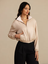 [Tan+Rose] SilkSilky-FR 18Momme Manches longues Col Montant Femme Manteaux 001