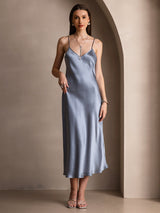 [Bleu Grisâtre] SilkSilky-FR Sleeveless V Neck Robes 003