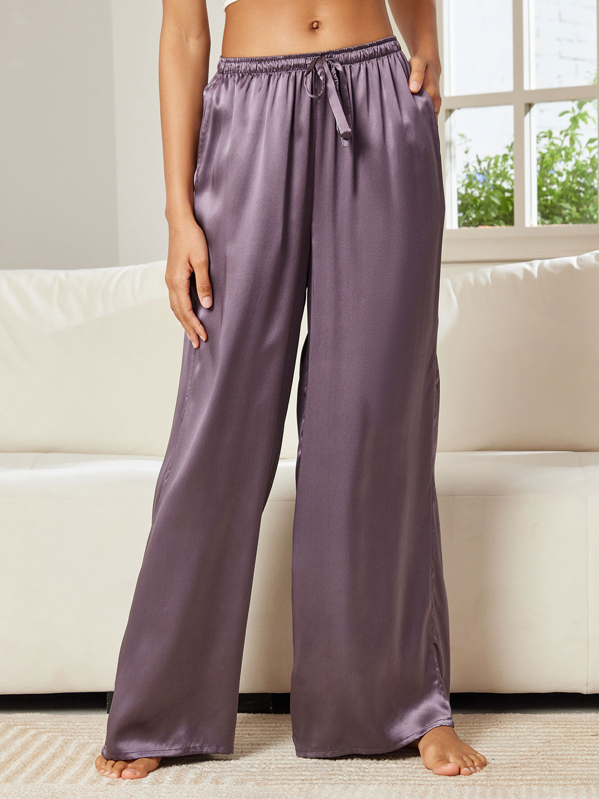 [Gris Pourpre] SilkSilky-FR Pure Soie Womens Pants 003