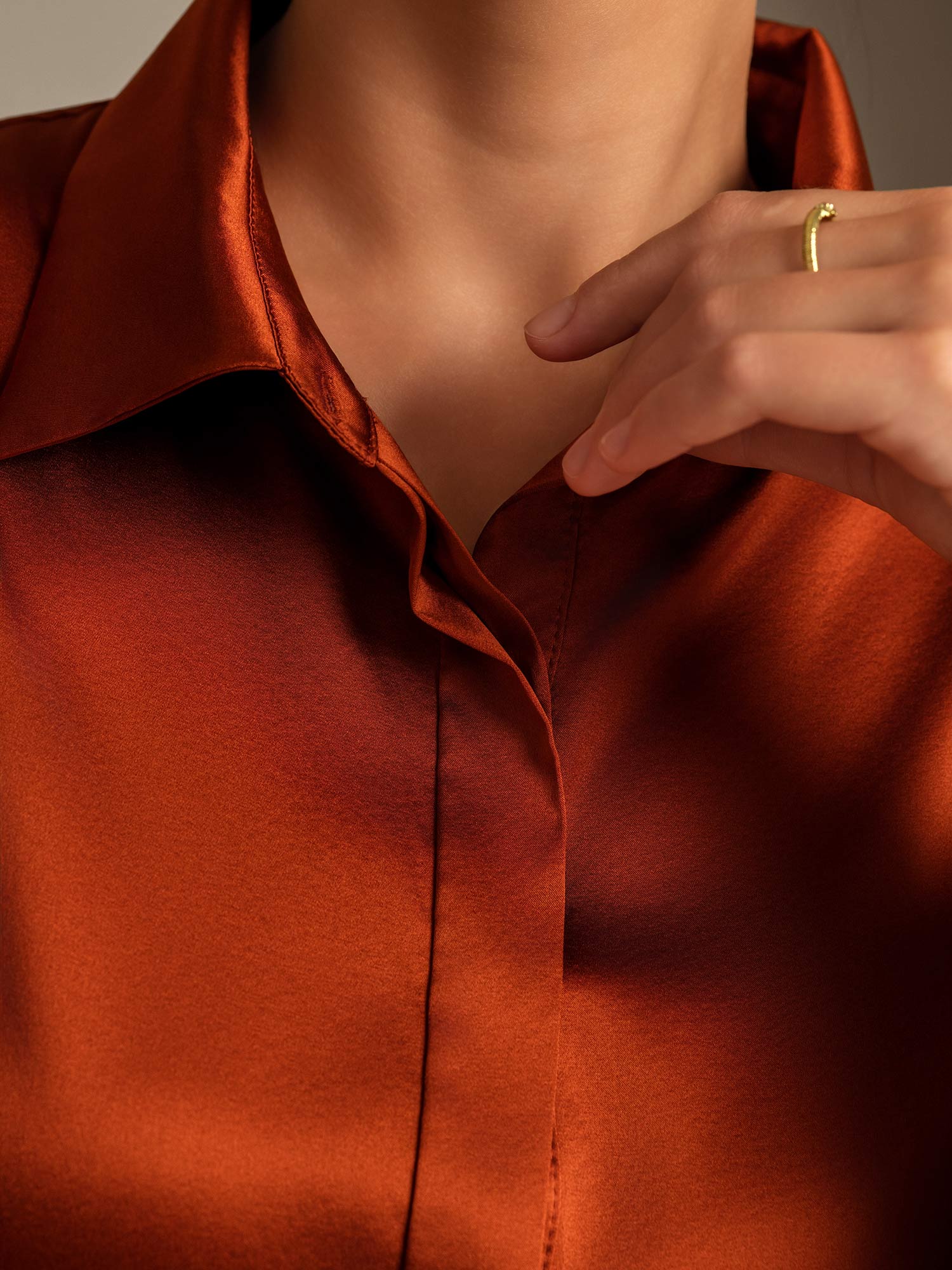 [Caramel] SilkSilky-FR 19Momme Soie Manches longues Col Chemise Femme Chemise 006