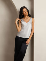 [Argent] SilkSilky-FR Sleeveless V Neck Top À Fines Brides 007