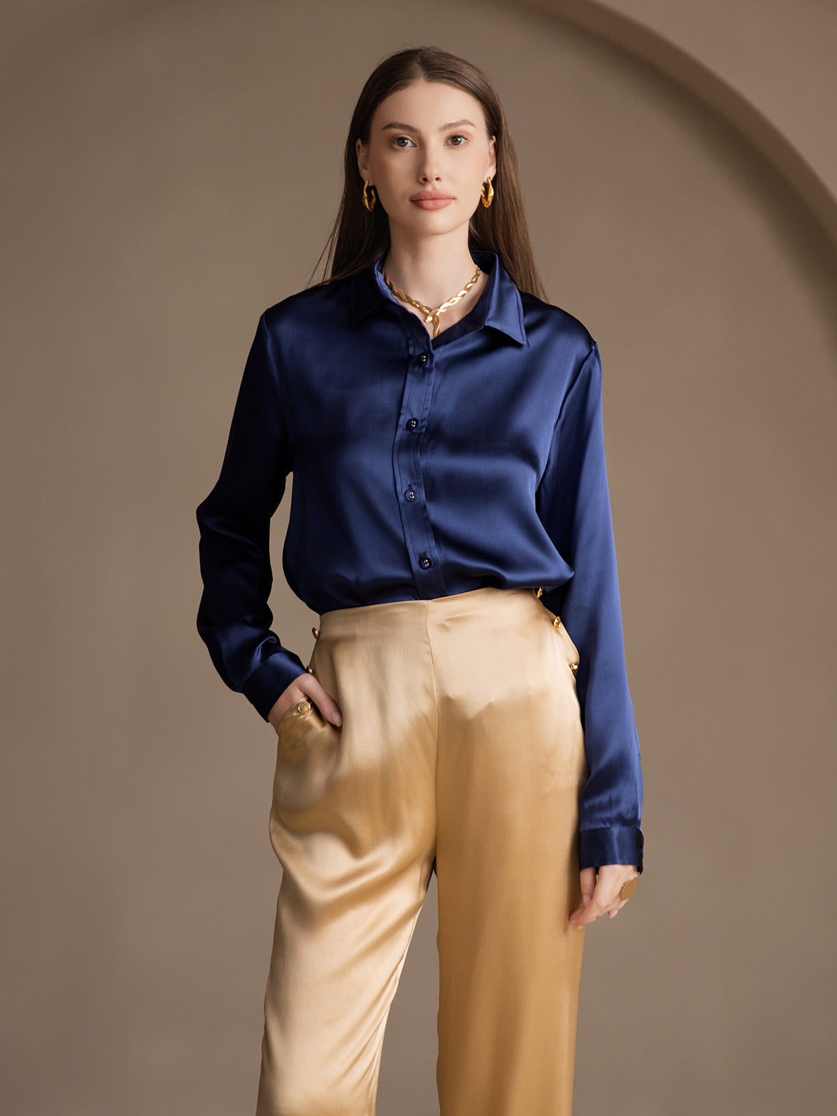 [Champagne] SilkSilky-FR 19Momme Soie Womens Pants 008