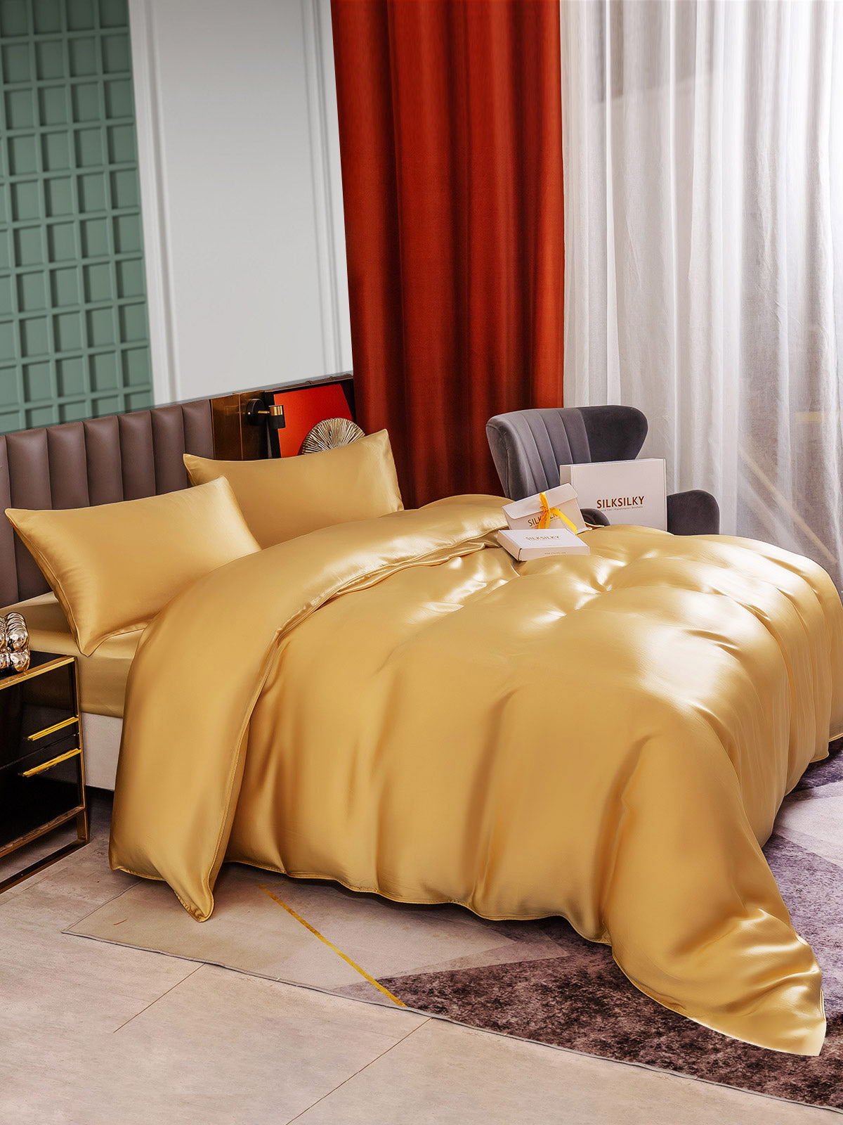 SilkSilky FR 25Momme Pure Soie Bedding Set Champagne 004