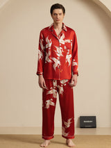 [Rouge Vineux] SilkSilky-FR Long Sleeve Notch Collar Homme Pyjamas 003