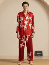 [Rouge Vineux] SilkSilky-FR Long Sleeve Lapel Collar Homme Pyjamas 003