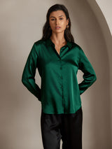[Vert Foncé] SilkSilky-FR Long Sleeve Lapel Collar Femme Chemise 006