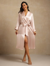 [Rose] SilkSilky-FR Soie Col Chemise Femme Peignoir 006,