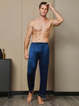 [Bleu Foncé] SilkSilky-FR Pure Soie Mens Sleep Bottoms 003,