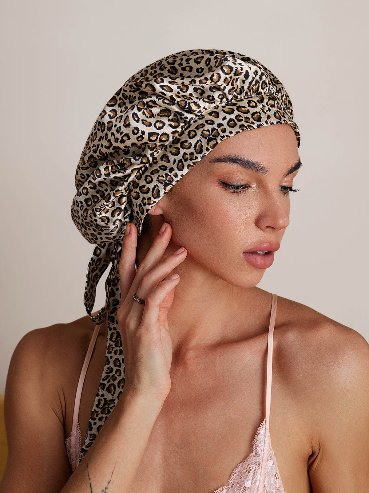 [Leopard] SilkSilky-FR Pure Soie Sleep Cap 001