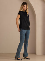 [Noir] SilkSilky-FR Short Sleeve Blouse 005
