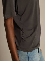 [Gris] SilkSilky-FR Manches courtes Col V Femme T-Shirt 005