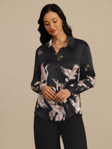 [Noir] SilkSilky-FR 19Momme Manches longues Col à Revers Femme Chemise 004