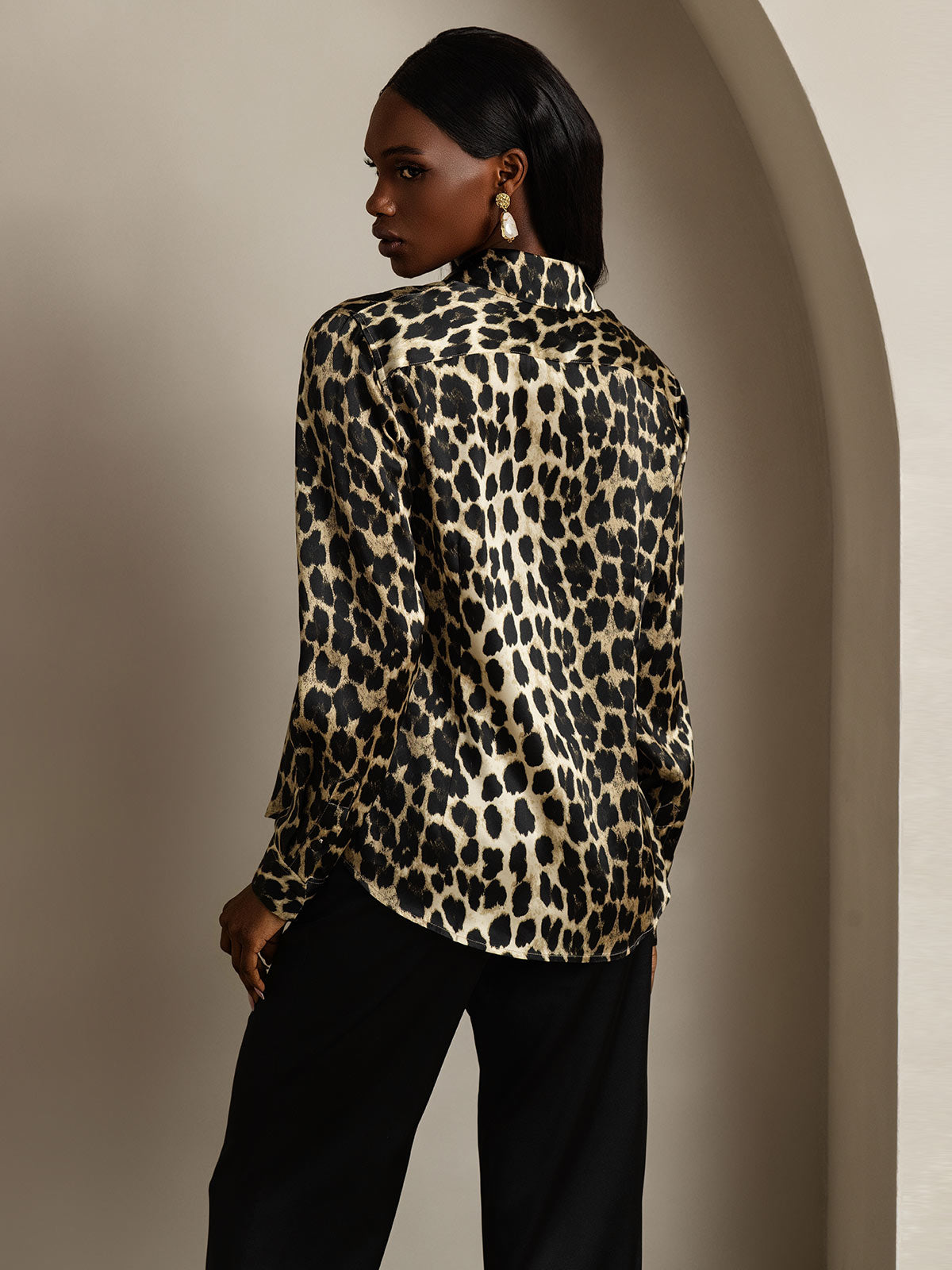 [Leopard] SilkSilky-FR Soie Col Chemise Femme Chemise 002