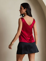 [Rouge Vineux] SilkSilky-FR Sleeveless V Neck Top À Fines Brides 002