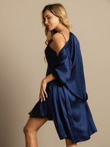 [Bleu Foncé] SilkSilky-FR Manches mi-longues Col V Peignoir&Robe de Chambre 002
