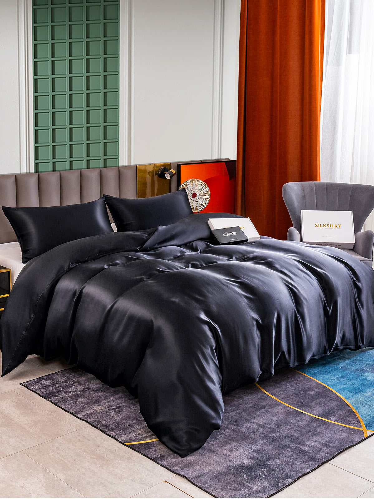 [Noir] SilkSilky-FR 25Momme Pure Soie Bedding Set 001