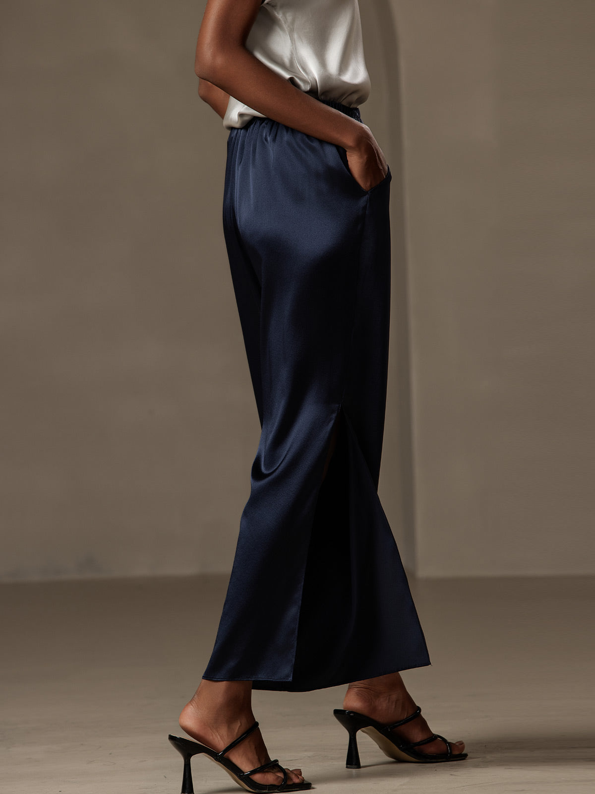 [Bleu Foncé] SilkSilky-FR 19Momme Soie Womens Pants 004